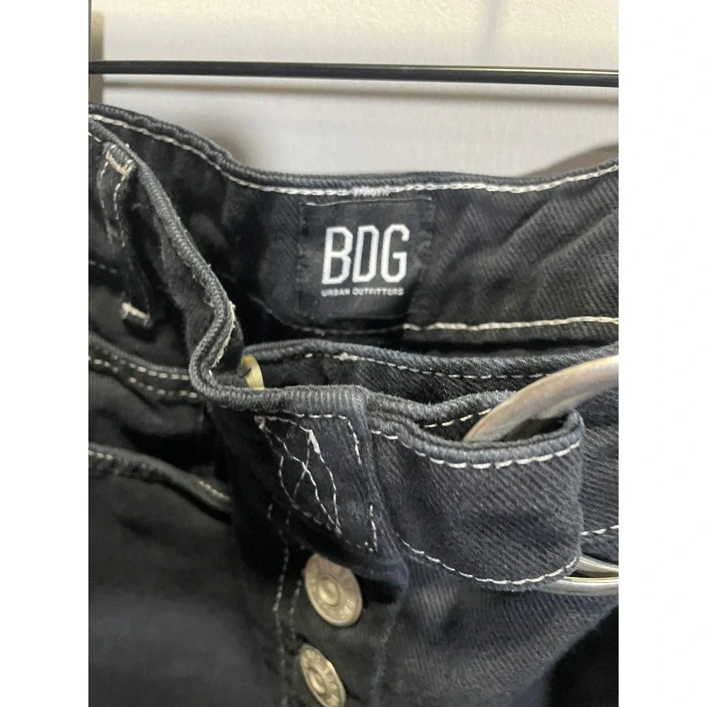 BDG Denim Mini Skirt Womens Small Black Excellent Contrast Stitch‎ Belted